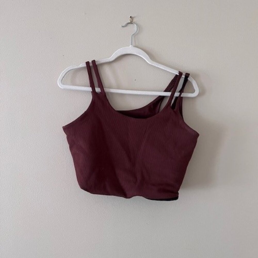 Ribbed Brown Asymmetric Workout Top